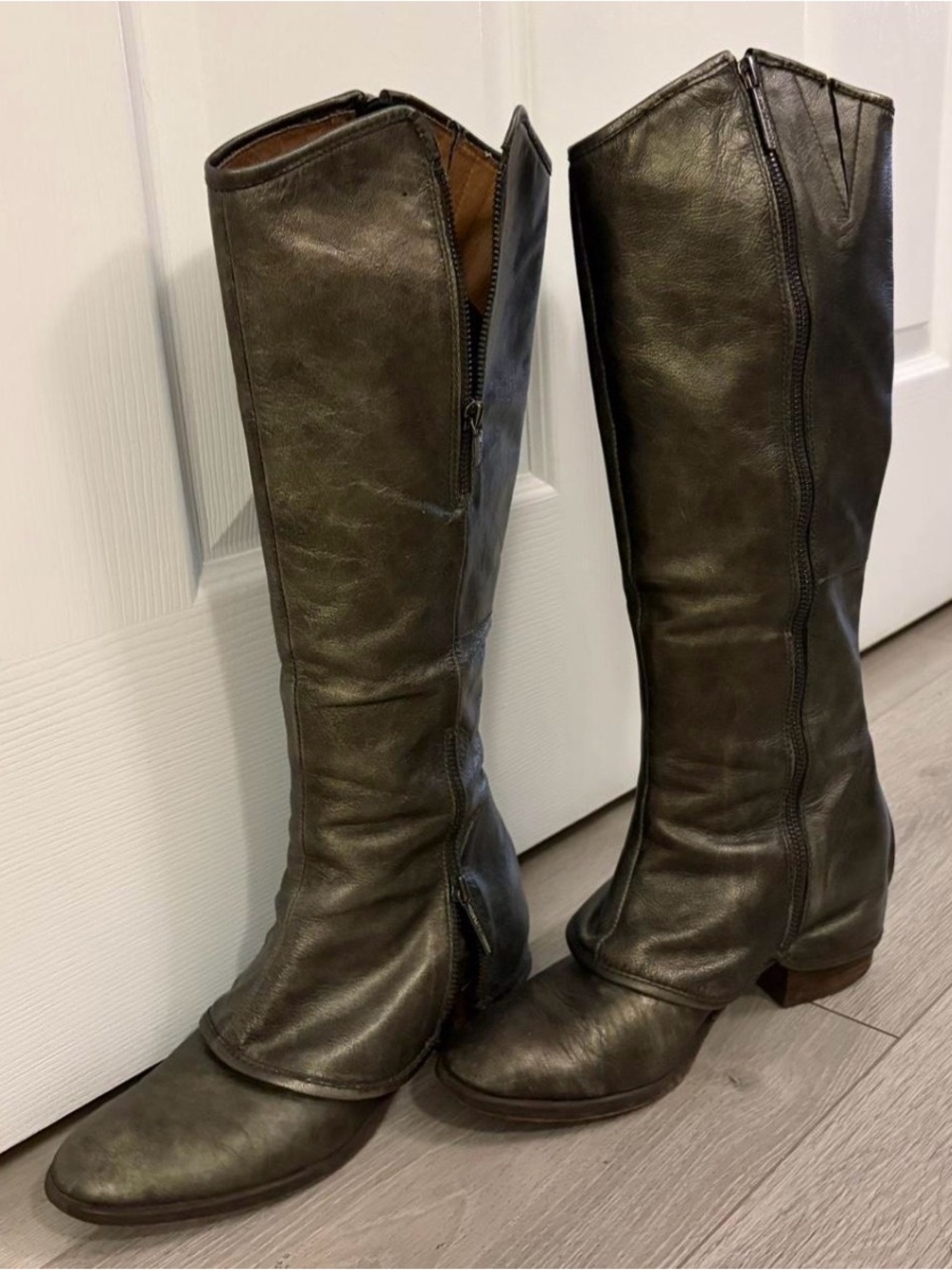 Donald J. Pliner Women's Tall Leather Boots in Dark Metallic Olive